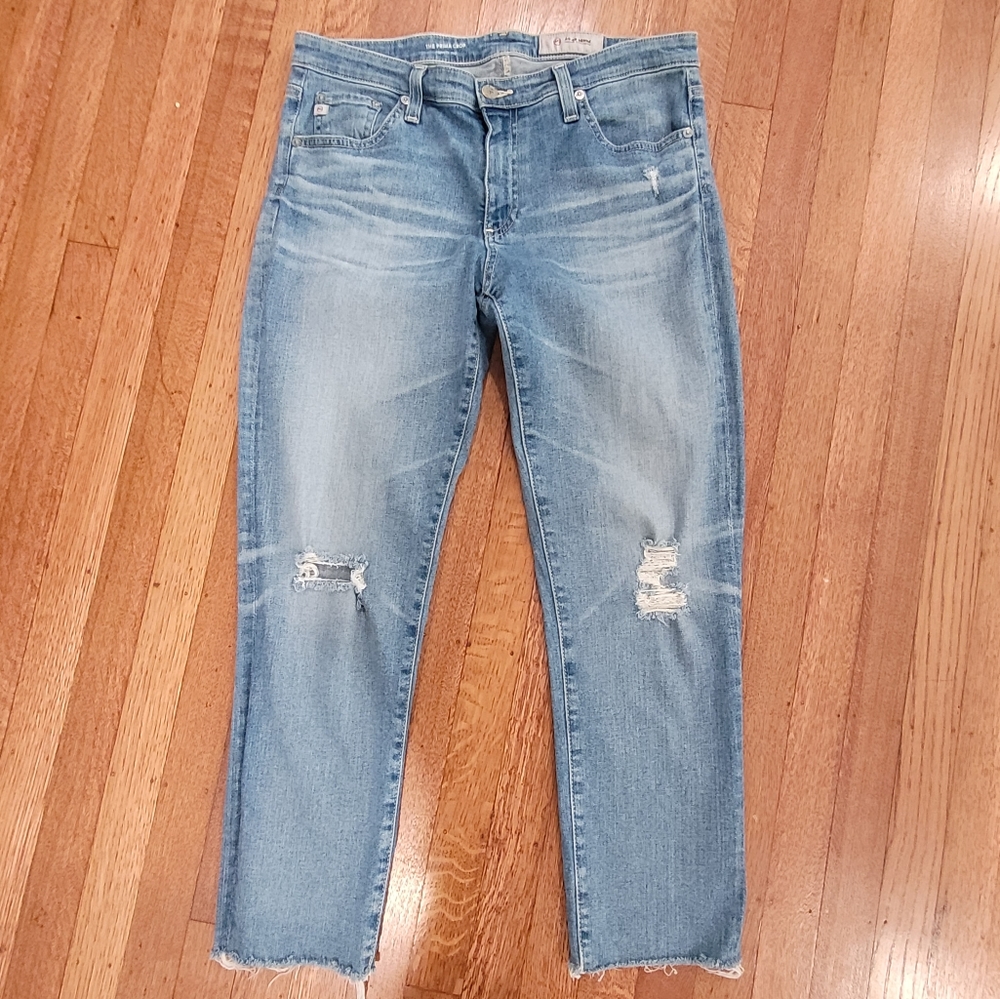 AG The prima crop cigarette crop distressed raw hem jeans